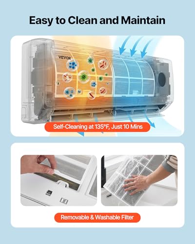 Image of VEVOR Mini Split Air Conditioner, 18,000 BTU AC / 18,400 BTU Heat, 230V 19 SEER2 High Efficiency Energy Saving, Quiet Inverter System for 1250 Sq.Ft Coverage Area, Easy to Maintain, for Home, Office