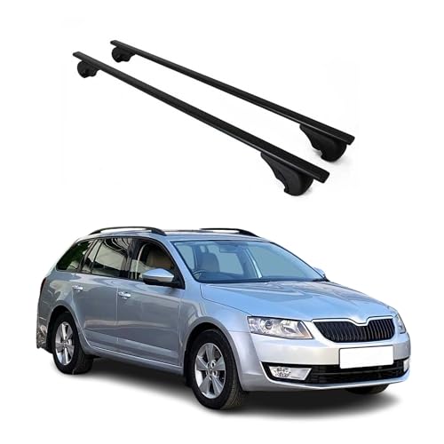 OMAC Lot de 2 barres de toit en métal noir pour Skoda Octavia Break 2013-2019