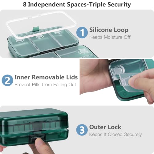 Image of FYY Travel Pill Organizer, Large Weekly Medicine Pill Organizer-Green