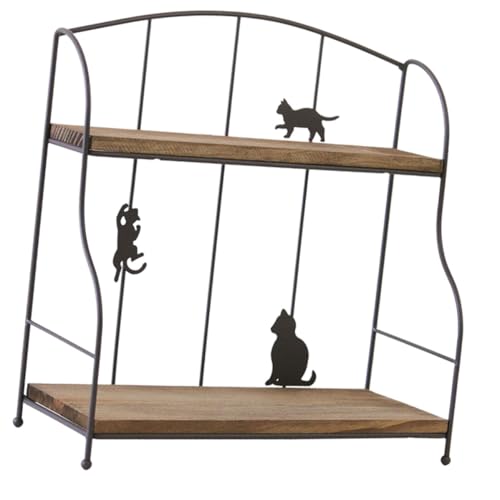 Warmhm Estante de Almacenamiento Organizador de Madera y Metal Negro Diseño de Doble Capa y Forma de Gato Fácil de Instalar y Usar para Cocina y Hogar