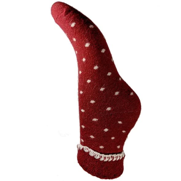 JOYALuxurious Cuff Bed Wool Blend Socks UK 4-7 EU 36-40 Burgundy With Small Cream Dots, Burgundy & Cream, 37-40.5 EU
