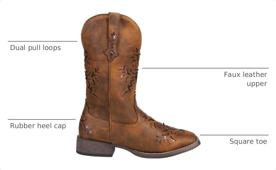 Image of ROPER Womens Kennedy Glitter Tooled Inlay Square Toe Pull On Casual Boots Mid Calf Low Heel 1-2 inch