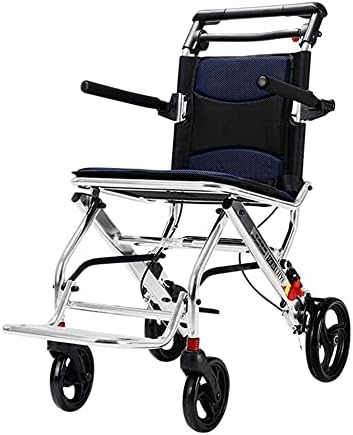 EMOT Portable Folding Wheelchair, Travel Wheelchair with handbrake, Lightweight Transport Wheelchair for The Elderly and Children (with Bag) (6+8 inch PVC Casters)