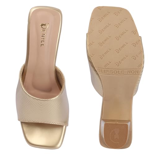 Image of Denill Women's Slip-On Heeled Sandals Square Toe, Textured Upper & Non-Slip Sole