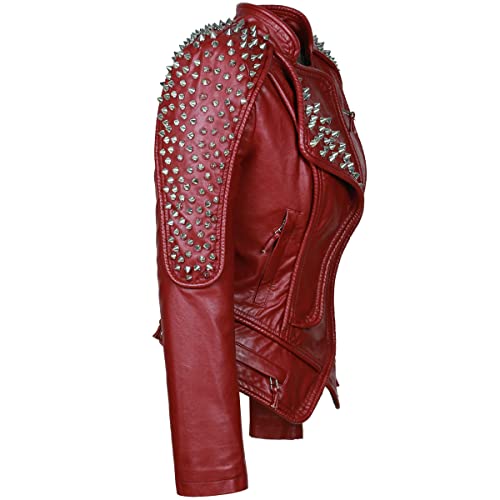 SX New Punk Rivet faux leather PU Jacket Women fashion Biker Jacket Black Slim Fit Streetwear Coat2