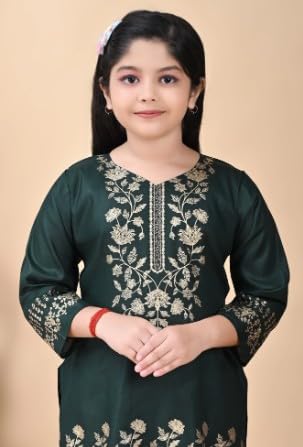 Image of Girl's Rayon Ethnic Wear Embroidered Kurta Set with Dupatta