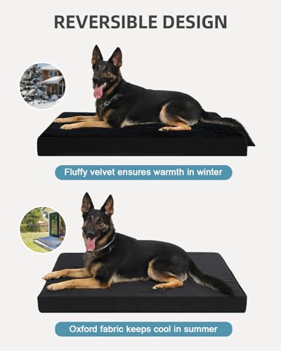 Image of KSIIA Orthopedic Dog Bed for Extra Large Dogs with Waterproof, Black, 47x29 | Deluxe Soft Plush Dog Crate Bed, Washable Pet Mat with Removable Cover & Egg Crate Foam for Extra Large Dogs Sleeping