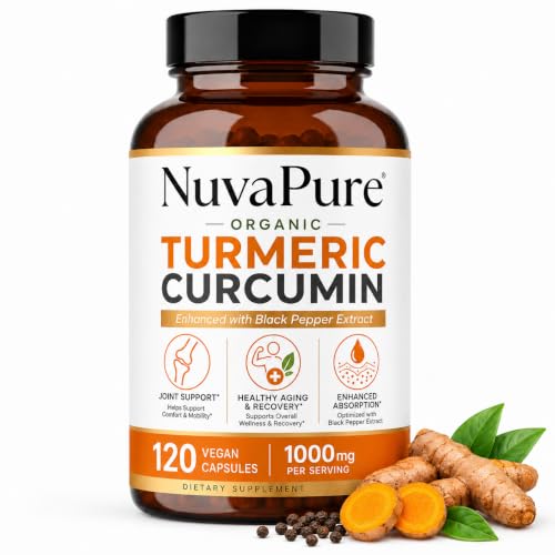 NuvaPure Turmeric Curcumin with Black Pepper Organic Formula for Enhanced Absorption Vegan Joint & Daily Wellness Supplement