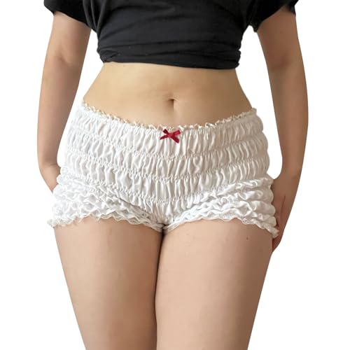 Image of Yuemengxuan Women Y2k Ruffle Shorts Ruched Plaid Shorts Micro Shorts Pajama Bottoms Y2k Cute Fairy Lace Edge Pettipants