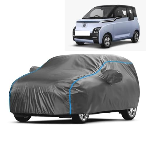 Image of Kerwa Car Body Cover Waterproof with MG Comet EV, Dust & UV Resistant All-Weather Proof Full Body Cover, Grey with Blue Lining, Triple Stitched Elastic Bottom with Mirror Pocket