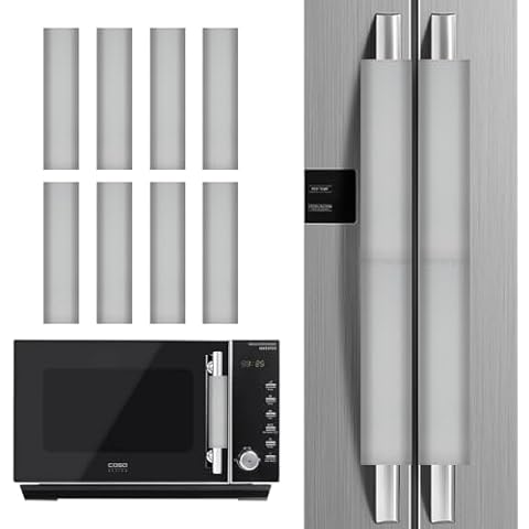 QRZIQRZ 8PCS PU Leather Fridge Door Handle Covers Adjustable, Refrigerator Microwave Door Handle Covers, Easy to Clean, Anti-Stains Skid Static, Kitchen Appliance Decor for Dishwasher Oven, Grey Cover