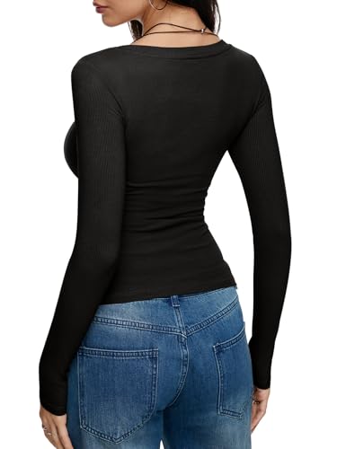 REORIA Long Sleeve Shirts for Women Scoop Neck Going Out Slim Basic Tshirts 2025 Trendy Tops Ribbed Knit Fall Outfits3