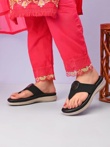 Image of XE Looks Women's Embellished Toe-Post Slippers | Comfortable Flat Casual Trendy Slippers for Women & Girls