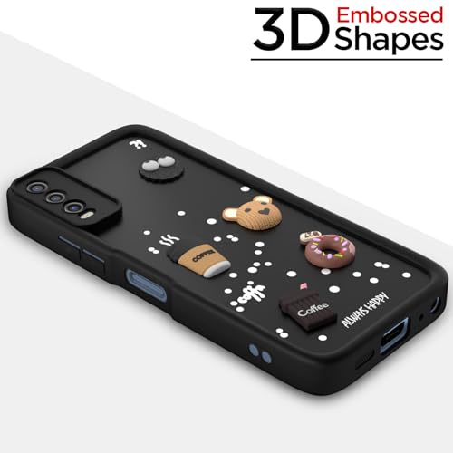 Image of Outlouders Back Cover for Vivo Y12s / Y20 / Y20i / Y20G | 3D Cartoon Cute Fun Bear | Silicone Full Body Protection Bumper Case (Black)