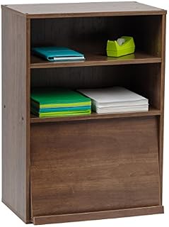 Iris Ohyama, Storage Unit with 2 Shelves & Folding Doors / Wood Cabinet / Storage Cabinet, Adjustable Shelf Height 3.2 cm, Office, Living Room - Flap Rack - CHR-1 - Brown