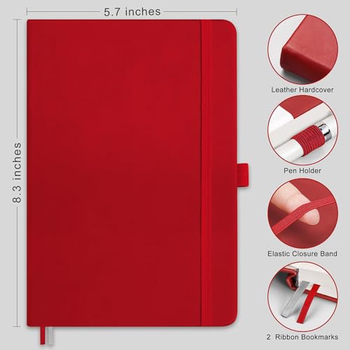 Image of RETTACY Graph Grid Paper Notebook, 192 Pages, A5 Size (5.7'' x 8.3'') | 5 Squares per Inch, Leather Hardcover, 100 GSM Thick Paper, for School, Students, Math, Engineering (Red)