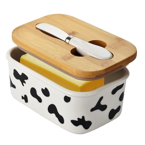 Large Butter Dish with Lid for Countertop,Cow Ceramic Butter Container