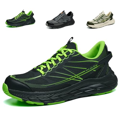 Zapatos de Seguridad para Hombre Comodos Zapatillas de Seguridad Mujer Antideslizante Zapatos Trabajo con Puntera de Acero Ligero Transpirable Calzado Seguridad, Verde, 44 EU