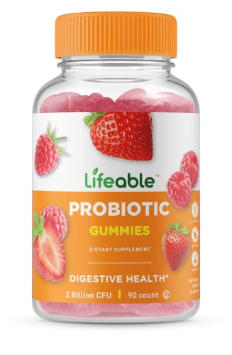 Lifeable Probiotics - 2 Billion CFU - Great Tasting Natural Flavor Gummy Supplement - Gluten Free Vegetarian Probiotic Chewable - for Gut Health and Immune Support - for Adults, Man Women - 90 Gummies