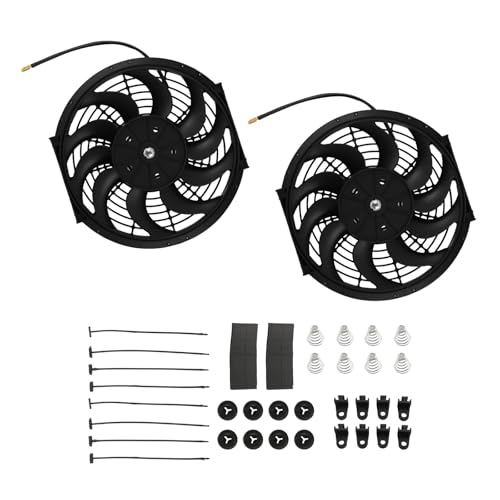 Image of maXpeedingrods 2X 12 inch Universal Slim Fan Push Pull Electric Radiator Cooling 12V Mount Kit