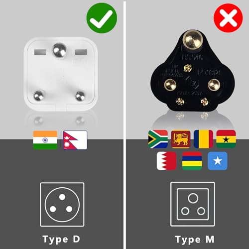 Xgjuce India Adapter,Type D Adapter For Travel Us To India Plug Adapter Indian,Power Adapter India For Pakistan,Sri Lanka,Burma,Maldives And More thumb #5