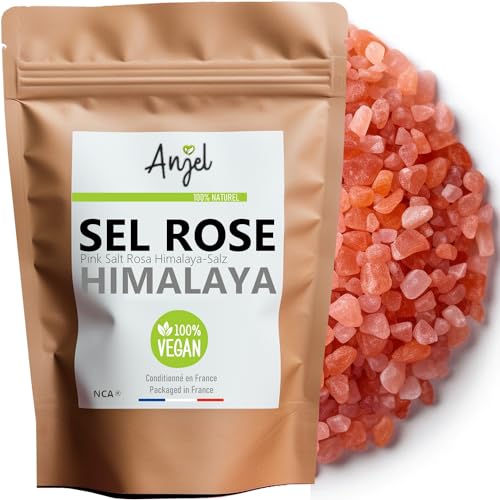 Sel Rose de l'Himalaya - Gros sel non Raffiné - Cristaux de Sel Rose - Sain, Riche en Oligo-éléments - Cuisine - 100% Naturel - ANJEL (250)
