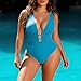 Women's Sexy One-Piece Monokini Swimsuit Pleated Deep V-Neck Halter Bikini Bathing Suit Fashion Hawaiian Beachwear Sky Blue