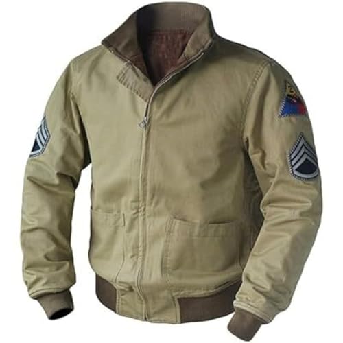 X-ception Mens Vintage WW2 Brad Tanker Military World War 2 Pitt Bomber Khaki Cotton Jacket