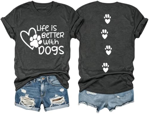 Dog Mom Shirt for Women Dogs Shirt Life is Better with Dogs T-Shi...
