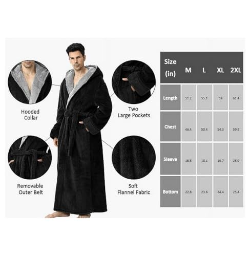 Men's Hooded Bathrobe - Plush Fleece Robe with Pockets | Long Shawl Collar Winter Warm Robes for Men | Cozy Sleepwear Housecoat2
