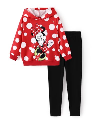 Disney Minnie Mouse Girls' Outfit Set, Girls Minnie Mouse Shirt Hoodie and Leggings, 2 Piece Costume Outfit, Cute Cartoon Fall Sweatsuit Tracksuit Jogger Set Back to School Red 3-4T
