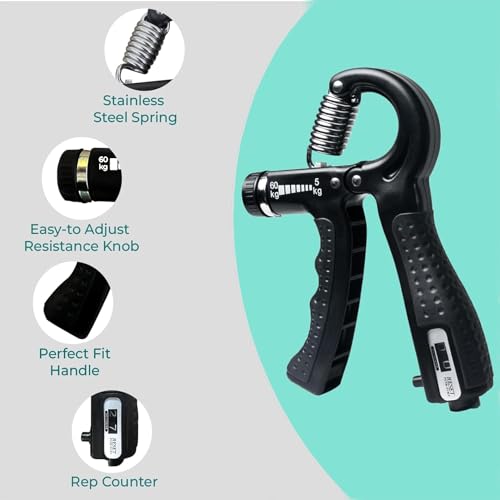 Image of SUREFIT Hand Grip Strengthener Adjustable with Resistance Bands Set, Finger Exerciser, Forearm Trainer | Home Gym Fitness Kit for Men & Women | Strength Training, Muscle Builder & Workout Equipment (Counter Adjustable- 5-60 Kg)