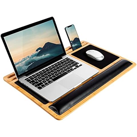 LAPGEAR Bamboo Pro Lap Board with Wrist Rest, Mouse Pad, and Phone Holder - Natural - Fits up to 17.3 Inch Laptops and Most Tablets - Style No. 77101 Cover