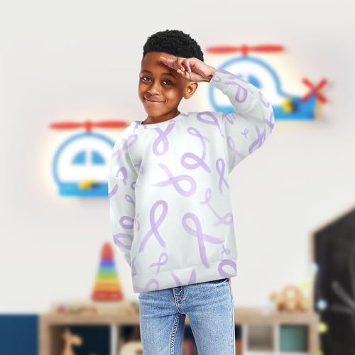 JUNZAN Purple Pancreatic Awareness Ribbons Kids Boys Pullover Hoodie Fleece Sweatshirts for Boys Party 4T4