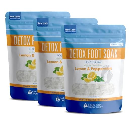 Detox Foot Soak (3-Pack Plus Scoop) Epsom Salt Foot Soaks Dry Feet, Athlete's Detox Foot with Pure Essential Oils in BPA Free Pouch with Press-Lock Seal Made in USA, Three 2-Lbs Pouches 6-Lbs Total