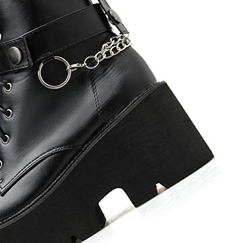 Image of Parisuit Womens Goth Patent Ankle Boots Platform Chunky Combat Boots | Lace Up, Gothic Boots, High Heel, Punk Short Booties, Buckle Boots, Chain Boots