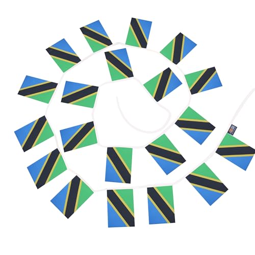 Image of AZ FLAG Tanzania 6 meters BUNTING Flag 20 flags 9'' x 6'' - Tanzanian STRING flags 15 x 21 cm