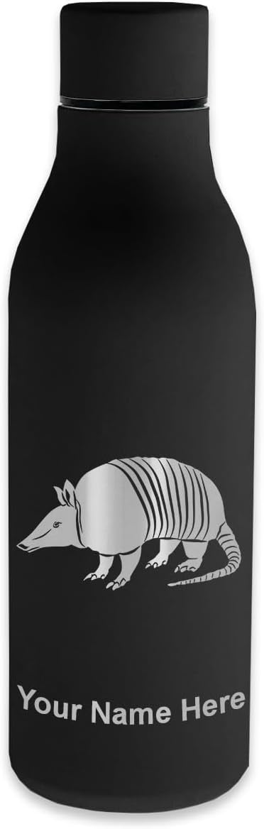 LaserGram Double Wall Stainless Steel Water Bottle, Armadillo, Personalized Engraving Included