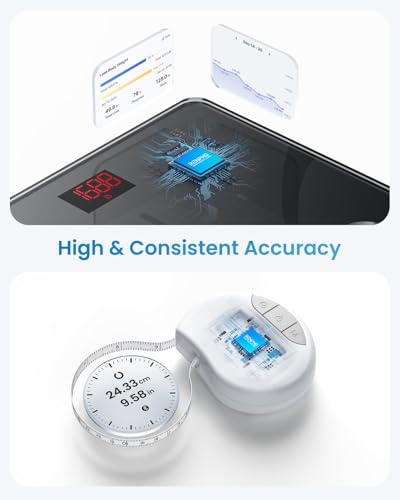 RENPHO Smart Scale and Tape Measure for Body, Digital Bluetooth Scale for Body Weight with Body Tape Measure for Body Measuring, Weight Loss, Muscle Gain, 400 lbs, Inches/m