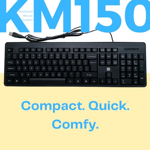 Image of HP KM150 Wired Keyboard and Mouse Combo Full-Size Keyboard, 1600 DPI Ergonomic Optical Sensor Mouse, Instant USB Plug-and-Play, 12 Shortcut Keys, Adjustable Slope Keyboard (3-Years Warranty)