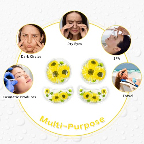Image of 4PCS Gel Eye Ice Pack Set, Cold & Hot Compress, Reusable Cooling Gel Pads for Strain Relief, Swelling, Dark Circles, Redness, Puffy Eyes, Surgery Recovery(4 Yellow flowers)
