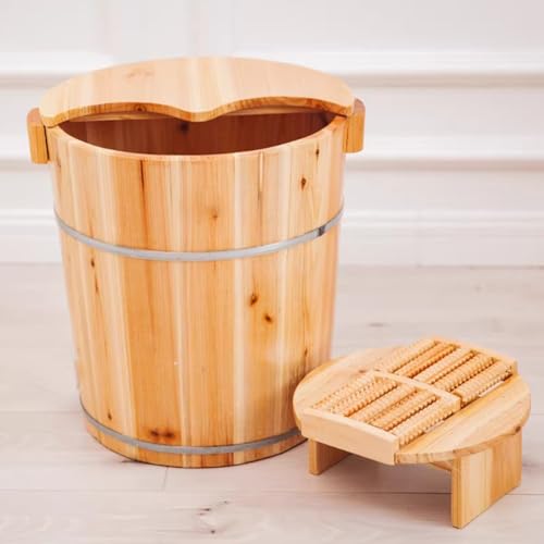 Balde de baño de pies de madera maciza con tapa miniatura 1