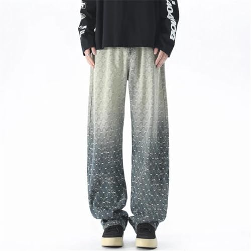 Men's Loose Washed Jacquard Jeans Trousers Wide Leg Pant Streetwear Hip Hop Drawstring Denim Pants2
