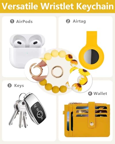 Image of Wristlet Wallet for Women, Keychain Wallet with AirTag Holder | 9 card slots,ID window & zipper pocket,RFID,beaded wrist strap and compact design for travel,shopping and daily carry.