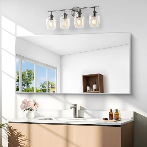 BONEWEI Silver Bathroom Mirror,24x48 inch Wall Mirror for Bathroom Wall Mounted,Large Rectangle Mirror for Bathroom Over Sink,Modern Metal Frame for Living Room,Bedroom Entryway,Horizontal/Vertical by BONEWEI - Image 2