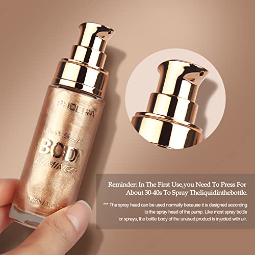 Phoera High Gloss Waterproof Body Luminizer Glitter Face Shimmer Moisturizer Lotion Tan Cream Foundation Makeup Bronzer Aquapurity (101 Rose Gold) #TOP3
