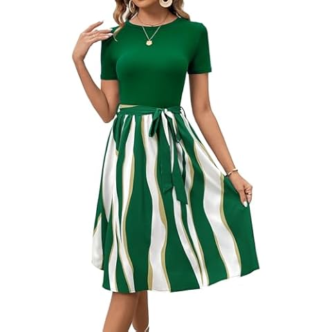 HELLO A-Line Casual Dress 809 Green White Cover