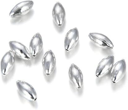 100pcs Silver Plated Smooth Oval Rice Loose Beads 6mm 0.24 Inch Small Tiny Spacer for DIY Craft Jewelry Making CF120