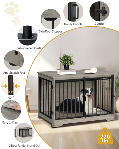 Hzuaneri Hundekäfig Möbel, 100cm hundebox für zuhause, Schiebetüren, Moderne hundebox Holz Indoor für kleine/mittlere/große Hunde, Hundekäfig für Zuhause, 100 x 60 x 68 cm, Hell Elfenbein DFC02305B