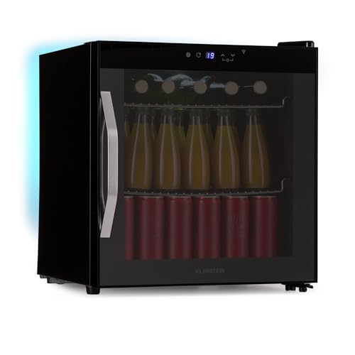 Klarstein Coachella 50 Onyx Nevera Bebidas - 47L Frigorífico para Bebidas con WiFi, Iluminación LED, Puerta de Cristal, Control Táctil, 3-18°C, 2 Estantes Metálicos, Negro